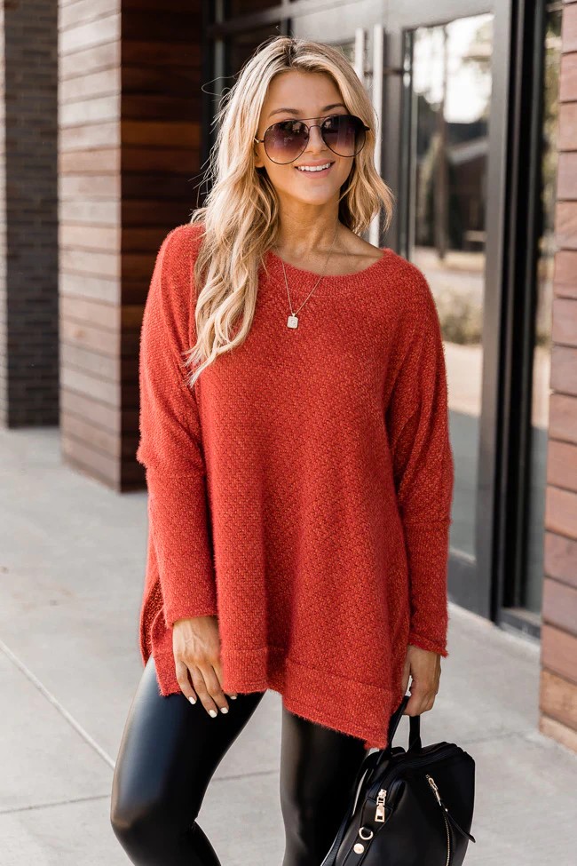 Get cozy in this adorable sweater with some leggings and boots High low hem and loosely draped batwing sleeves feature the comfortable pullover made from stretchy Brick fabric.