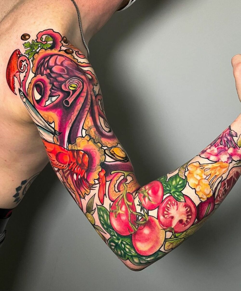 Common elements of food themed tattoos often include vegetables especially ones with vivid colors. Show your appreciation for the adaptability of vegetables by getting this edible tattoo