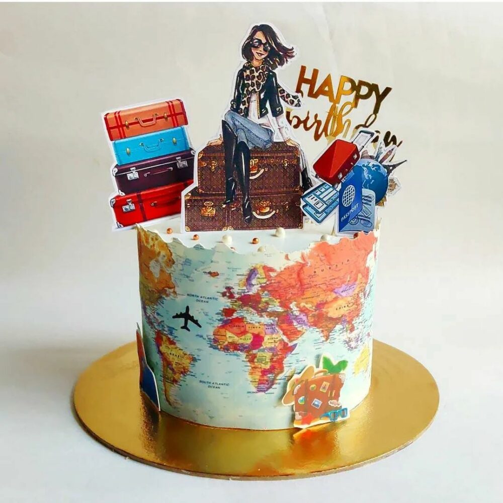 Send your best friend who loves to travel this gorgeous cake for traveler.