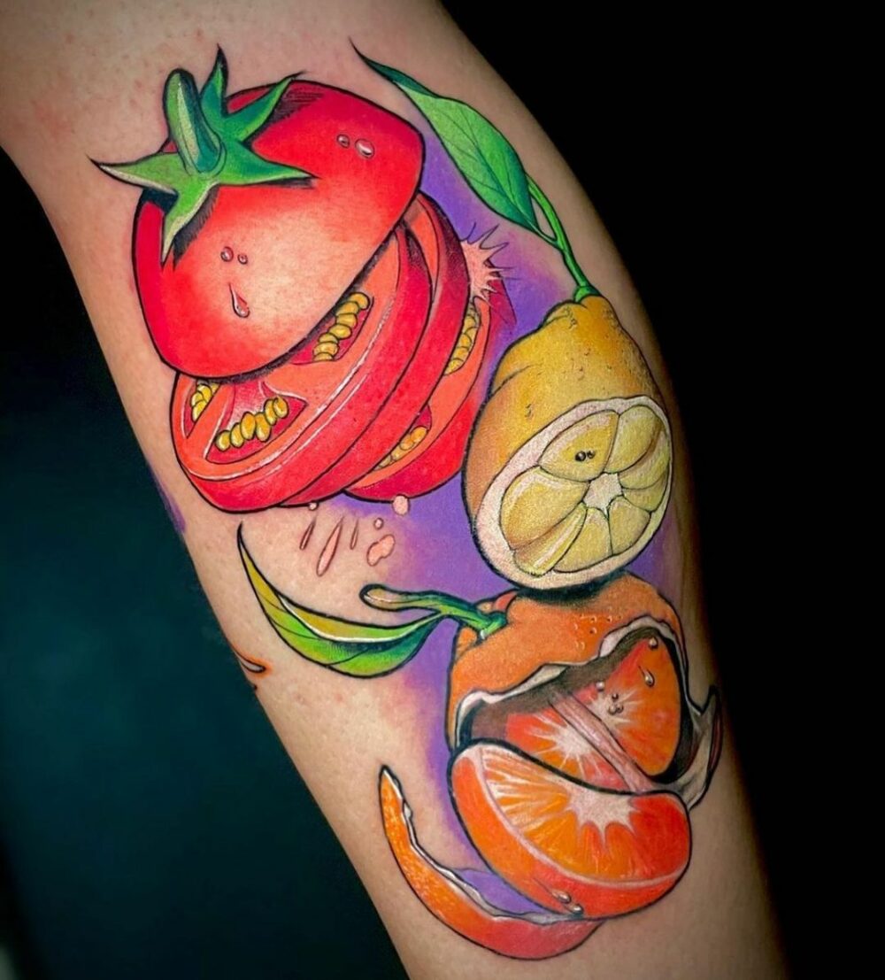 The majority of people who get tattoos inspired by food often portray fruits and vegetables